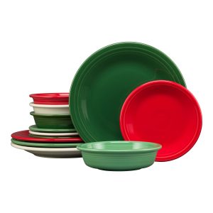 Fiesta Christmas Mixed Color Classic Rim 12-Piece Dinnerware Set, Service for 4