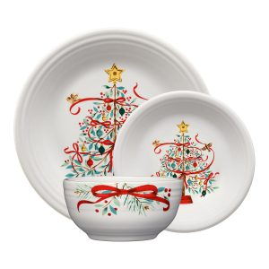 Fiesta Holly Berry Christmas Tree Classic Bistro 3-Piece Dinnerware Set, Service For 1